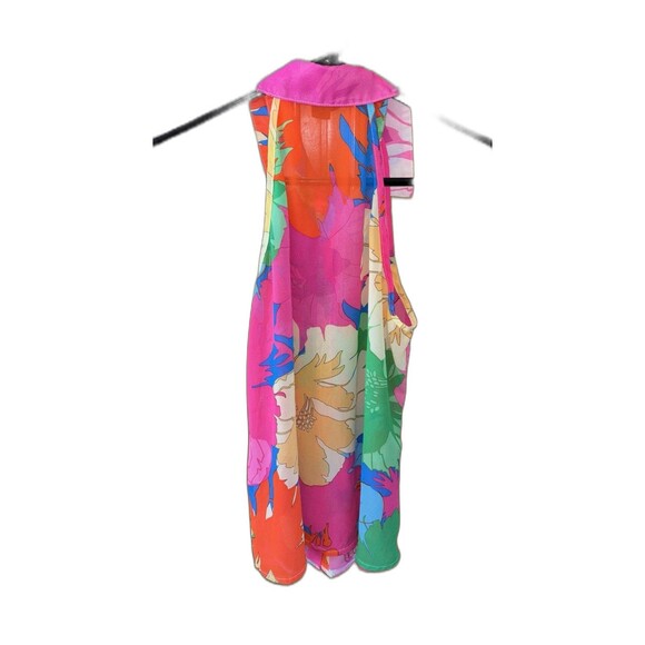 SHEIN Blouse Adult M Floral Colorful SemiSheer Shirt Women Buttons Sleeveless - Picture 8 of 12